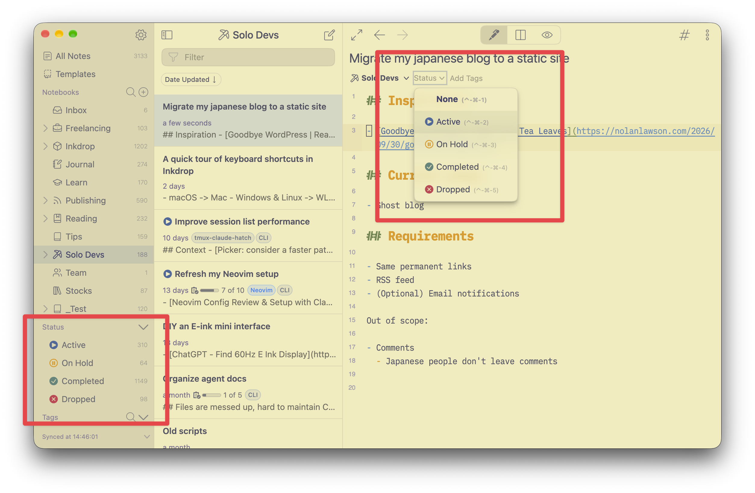 Note status